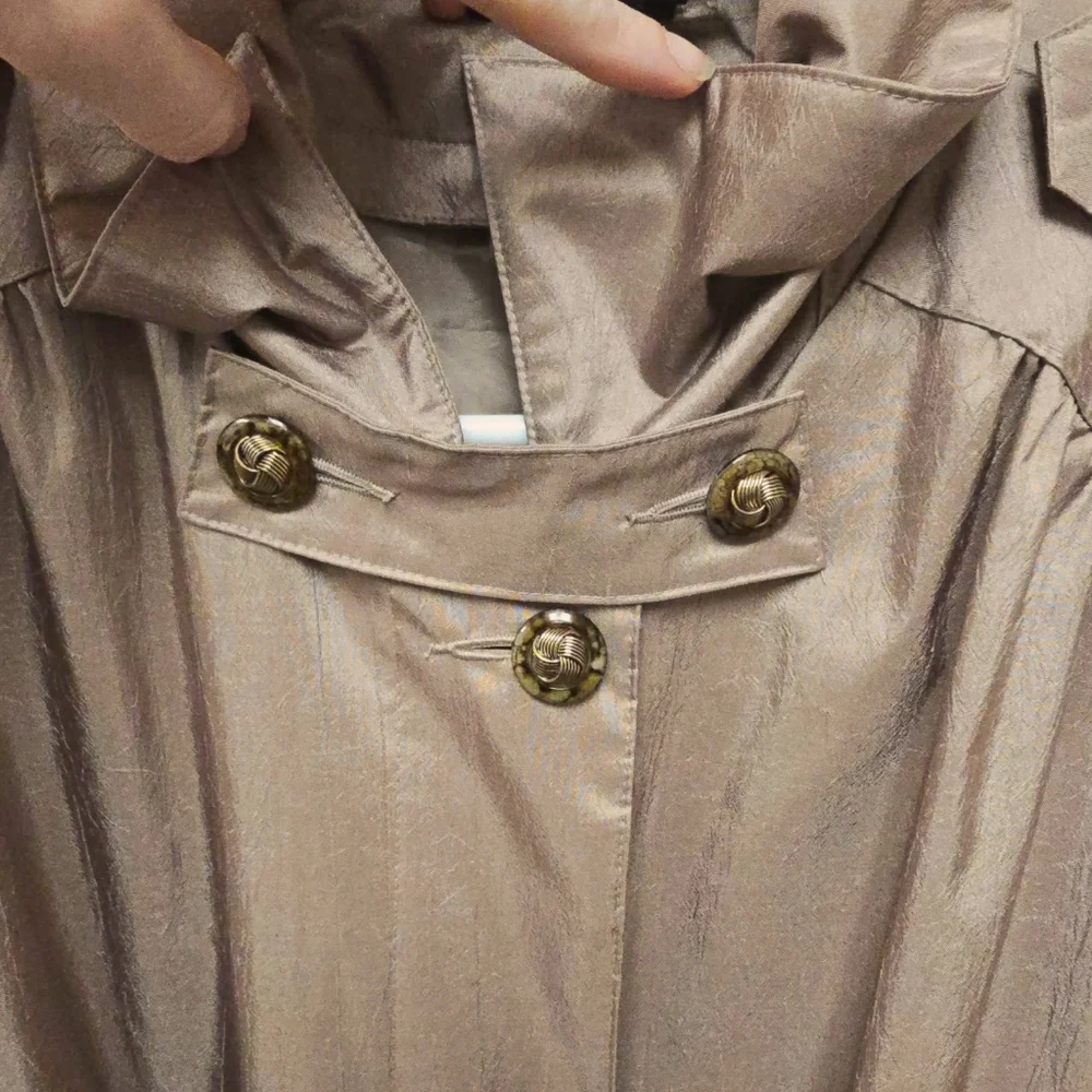 Vintage Taupe Beige Trench Coat 14 Tan Khaki Crinkle Full Length Raincoat Jacket - Picture 5 of 16